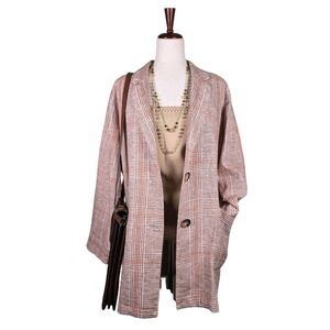 J‎ Jill Linen Plaid Blazer Size M Oversized Boyfriend Fit Boho Coastal Cowgirl